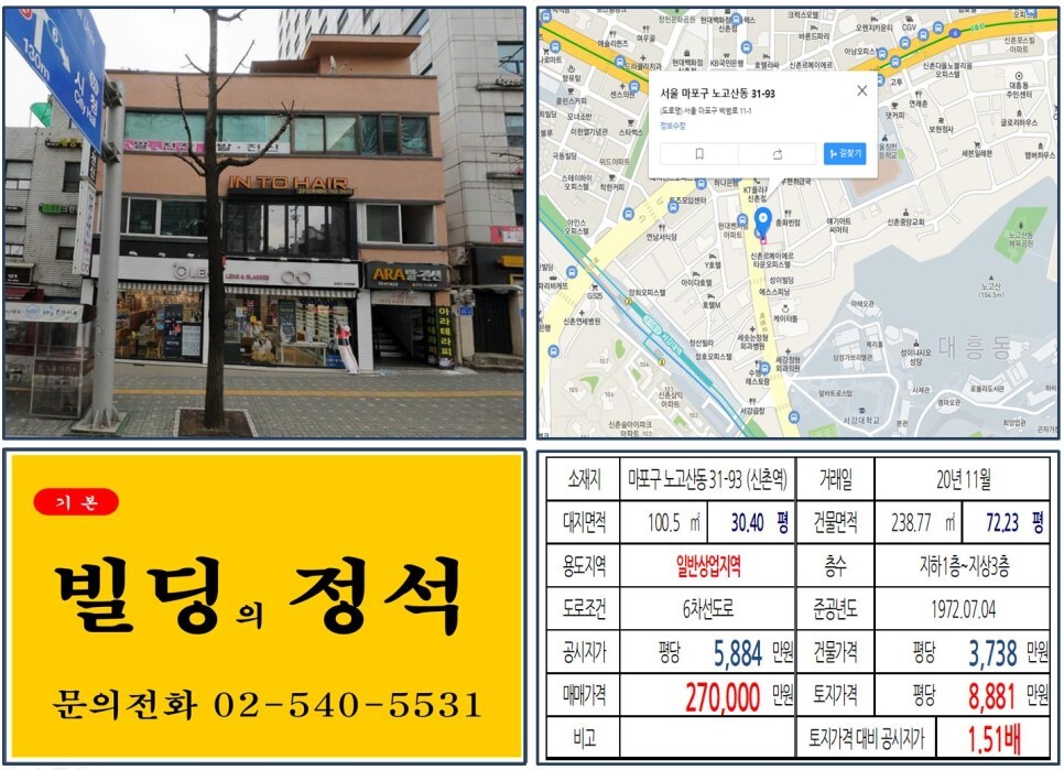 마포구 노고산동 31-93번지 건물이 2020년 11월 매매 되었습니다.