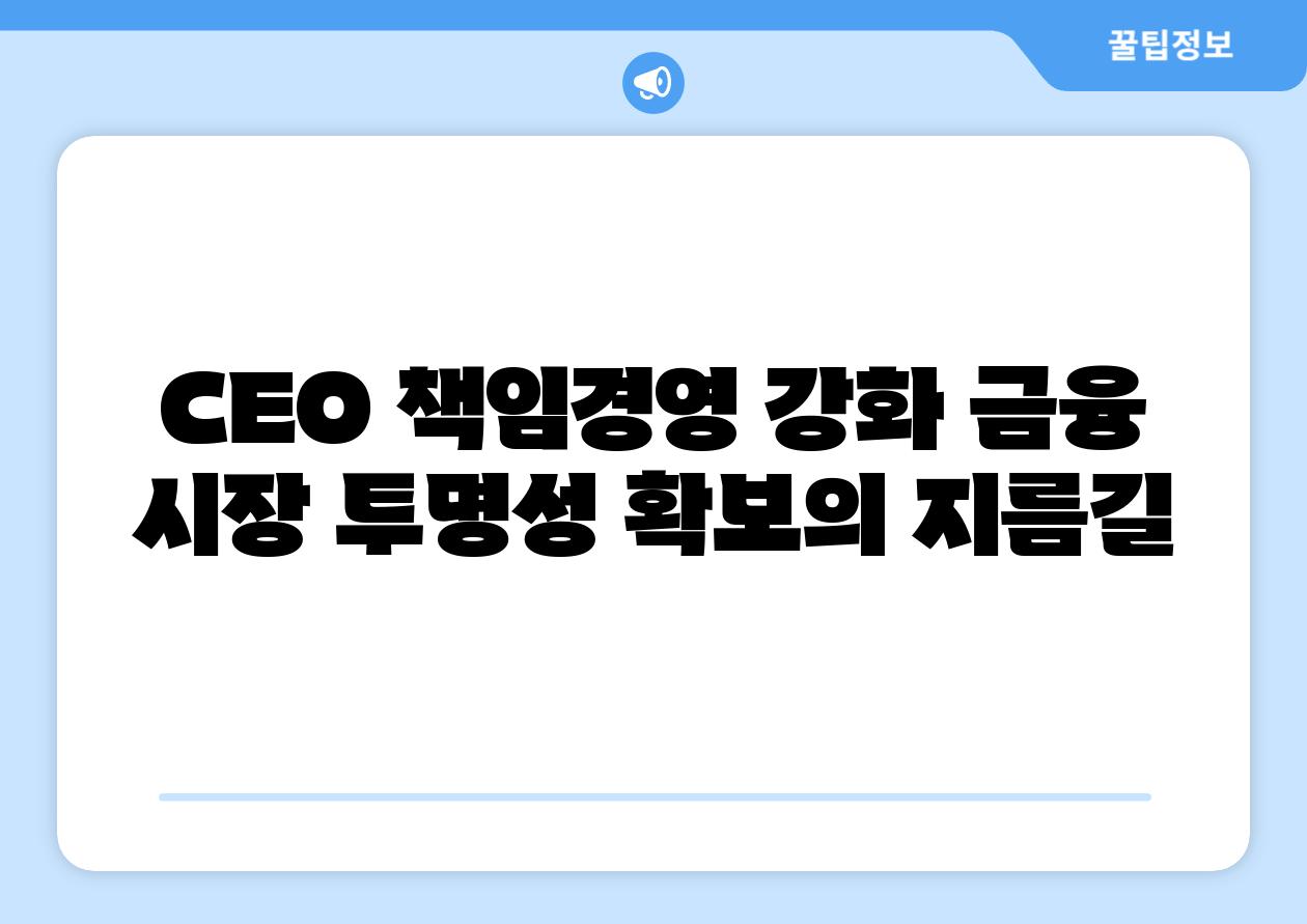 CEO 책임경영 강화 금융 시장 투명성 확보의 지름길