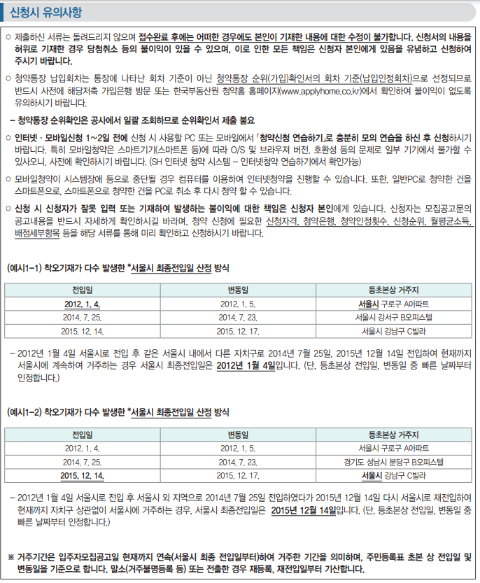 서울시 국민임대주택 신청시 유의사항