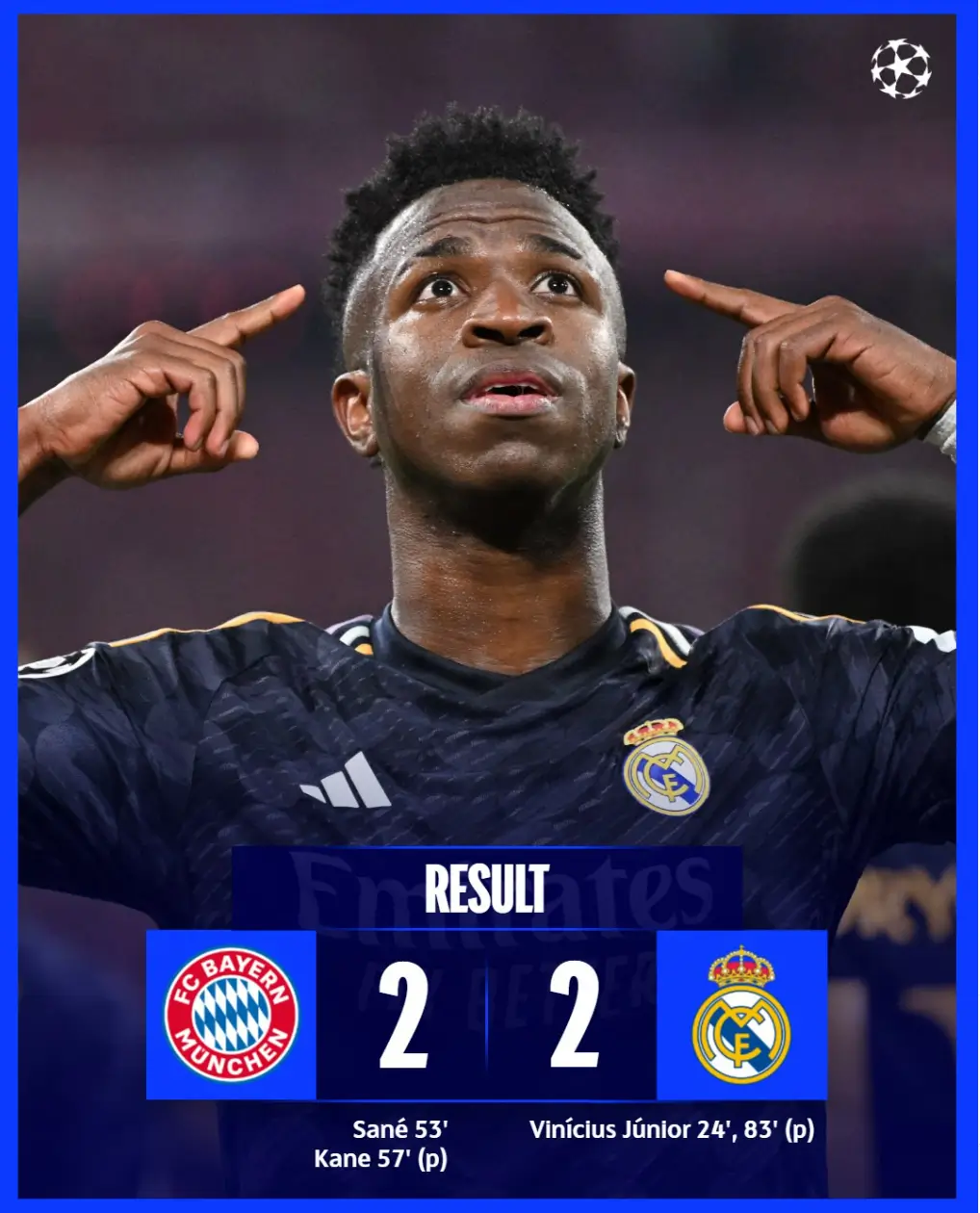 챔스 4강 1차전 경기에서 멀티골을 넣은 비니시오스 주니오르(사진: 챔피언스리그인스타)