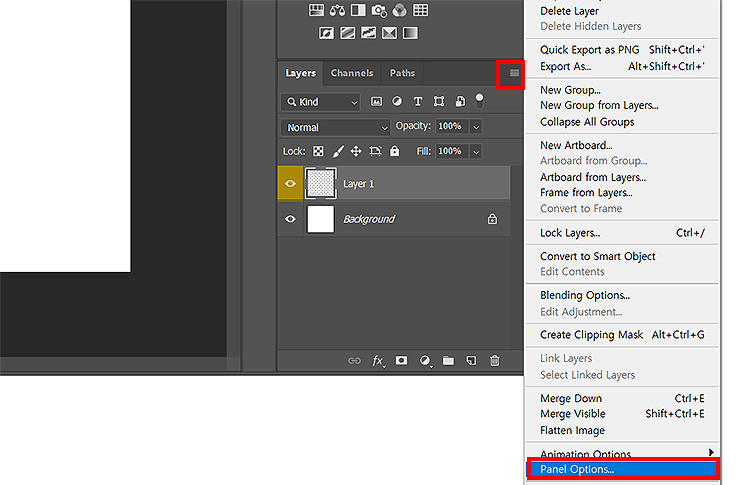 레이어-설정-옵션-메뉴-선택