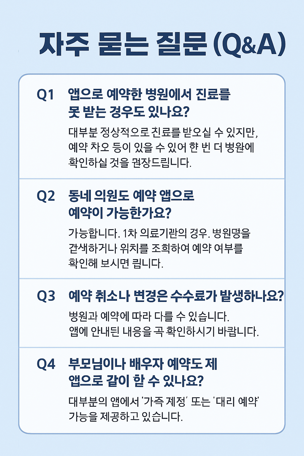 병원 예약 어플 자주 묻는 질문