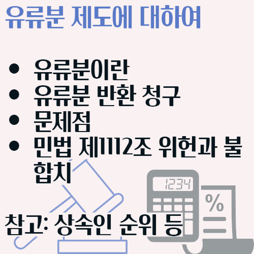 유류분 제도에 대해서 뜻과 반환 청구 문제점 민법 조항이 적혀 있는 목차