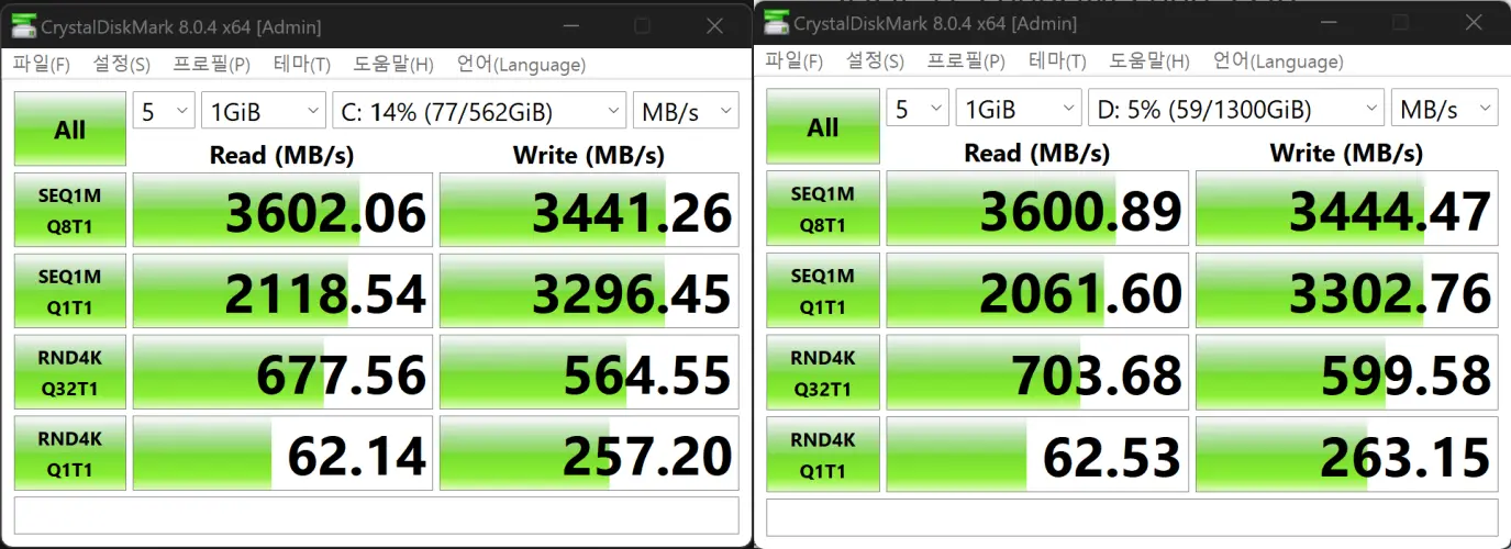 SK 하이닉스 P31 2tb CrystalDiskMark 속도측정