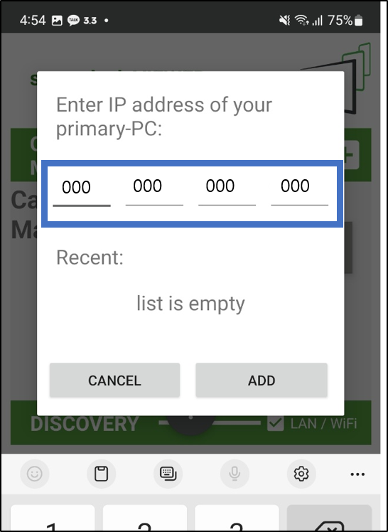 SPACEDESK-모바일-IP-입력