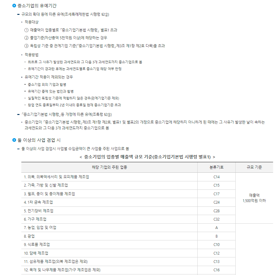 법인세 공제감면(세법상 중소기업란)