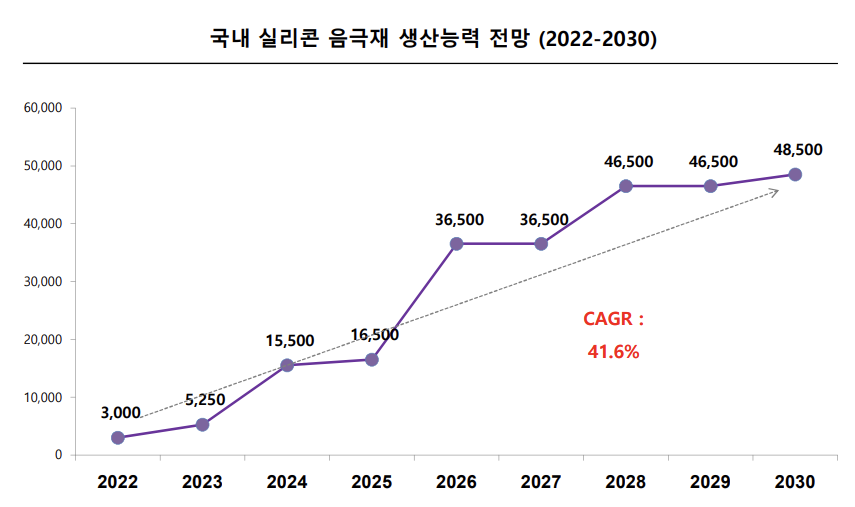 국내 실리콘 음극재 생산 CAPA 전망