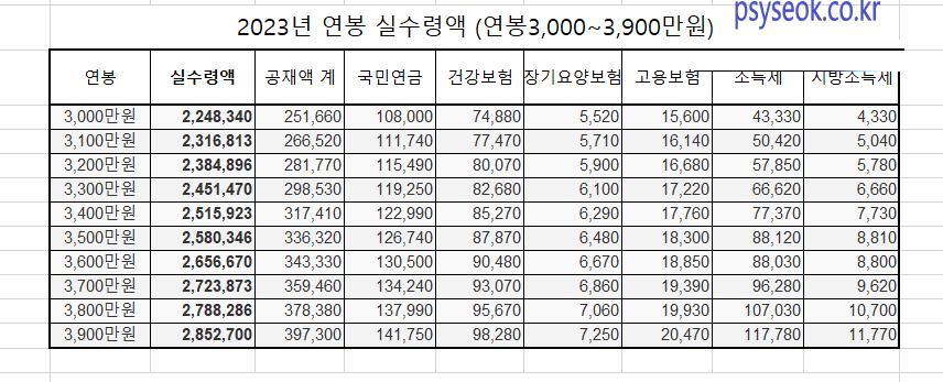 2023 연봉 실수령액 (연봉 2