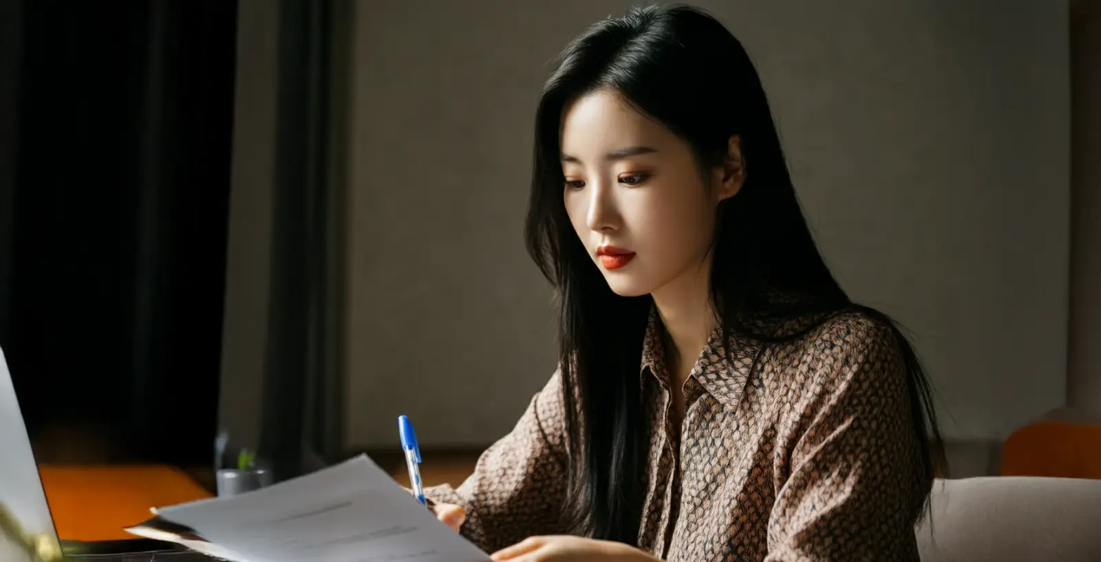 자기소개서(자소서) 작성을 하는 여성