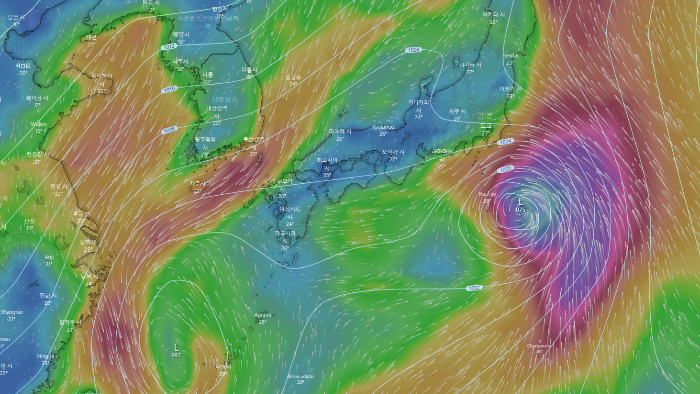 윈디닷컴-GFS_돌풍예측모델-2022년-8월24일-수요일-9호태풍-망온-시뮬레이션-결과