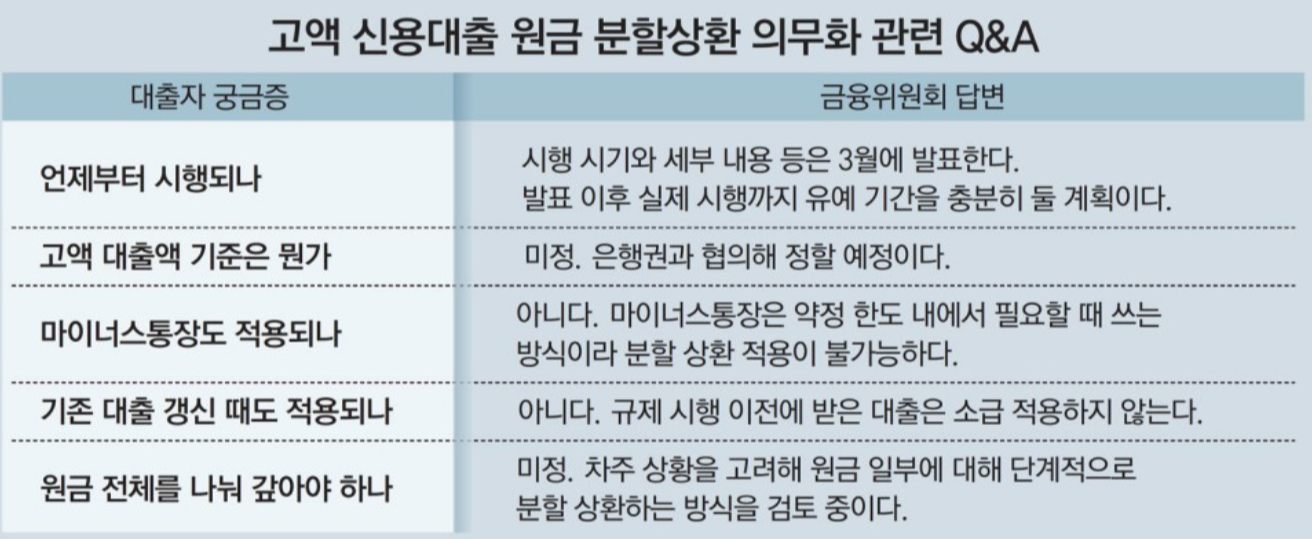  신용대출 연장, 신용대출 원금 분할상환, 신용대출 규제 소급적용, DSR 산출방식