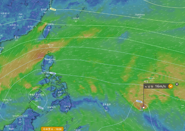 유럽기상청-ECMWF-바람-예측모델-2022년-4월6일-수요일-18시-모습