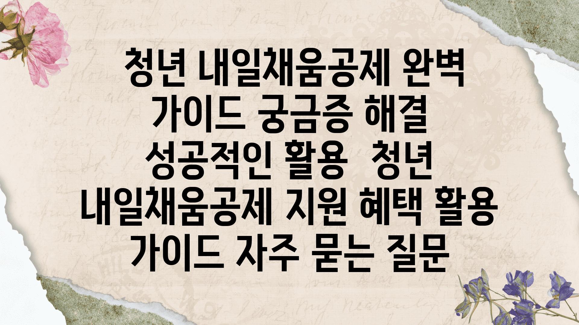  청년 내일채움공제 완벽 설명서 궁금증 해결  성공적인 활용  청년 내일채움공제 지원 혜택 활용 설명서 자주 묻는 질문