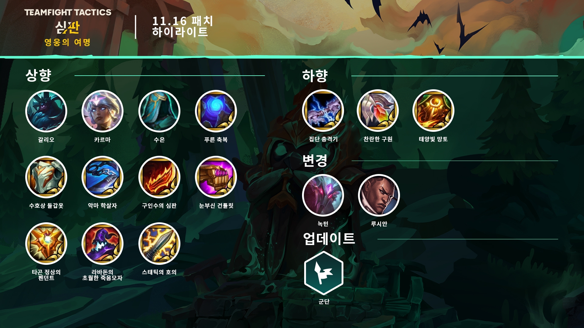  롤토체스 11.16 전략적 팀 전투 패치 노트