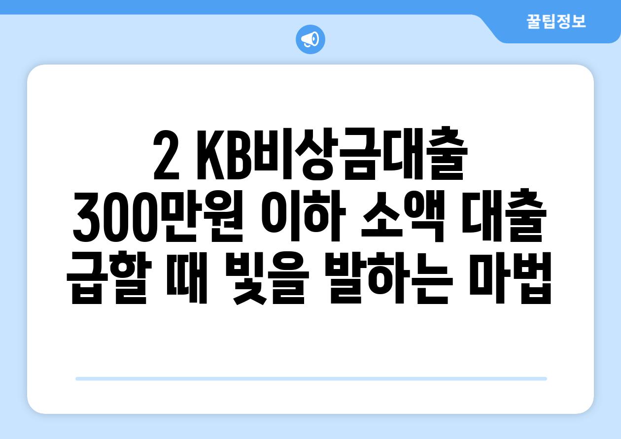 2. KB비상금대출:  300만원 이하 소액 대출,  급할 때 빛을 발하는 마법!