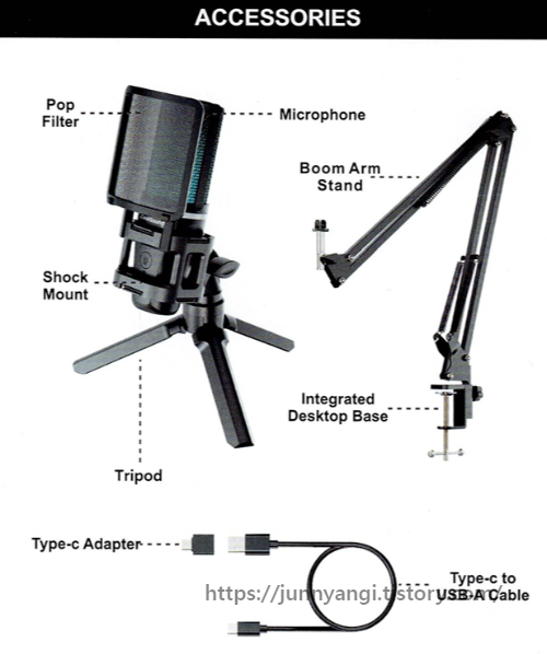 내돈내산 ZealSound A68S Professional Recording Microphone Set, 알리 익스프레스 USB 마이크 개봉기 및 녹음 품질 확인 - 3. 마이크 SET 구성 액세서리 그림