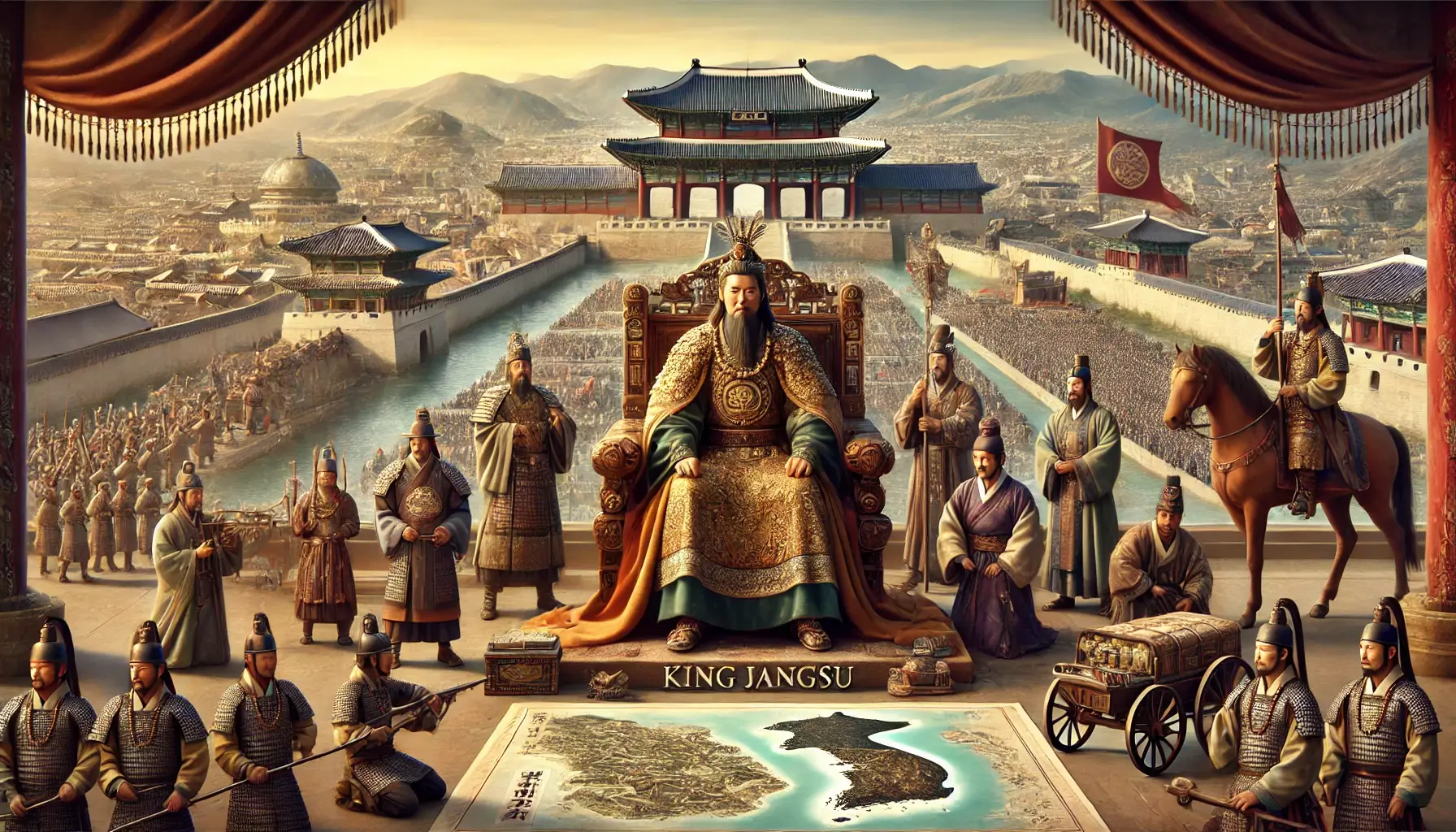 # 고구려의 장수왕: 천년 왕국의 기틀

고구려의 장수왕(長壽王, 재위 413~491년)은 고구려 역사에서 가장 중요한 군주 중 한 명으로, 그의 통치 기간은 고구려가 가장 번영했던 시기 중 하나로 평가받고 있습니다. 장수왕은 고구려를 강대국으로 성장시키고, 정치적, 군사적, 문화적으로 많은 업적을 남겼습니다. 그의 재위 기간 동안 고구려는 한반도와 만주 일대의 주요 강국으로 자리매김하며, 동북아시아 역사에 큰 영향을 미쳤습니다. 장수왕은 그의 통치 철학과 정치적 비전을 통해 고구려의 위상을 크게 높였습니다.

장수왕은 아버지 광개토대왕의 업적을 계승하고 발전시켰습니다. 그의 통치 초기에는 내부 안정과 경제적 발전을 추구하며 국가의 기틀을 다졌고, 이후에는 대외 정복 활동을 통해 영토를 확장하였습니다. 그는 또한 불교를 장려하여 문화적 융성을 이루었고, 수도를 국내성에서 평양으로 옮겨 정치적 중심지를 재편성하였습니다. 이러한 정책들은 고구려가 동아시아의 중심 국가로 자리잡는 데 중요한 역할을 했습니다.

장수왕의 업적은 단순한 군사적 정복에 그치지 않고, 고구려의 장기적인 발전과 번영을 위한 제도적, 문화적 토대를 마련한 데 큰 의의가 있습니다. 이번 글에서는 장수왕의 주요 업적과 그가 고구려에 남긴 유산에 대해 자세히 살펴보겠습니다. 그의 통치 철학, 정치적 비전, 군사적 전략, 경제적 정책 등 다양한 측면에서 장수왕의 업적을 분석해 보고, 그가 고구려 역사에 끼친 영향을 깊이 있게 조명해 보겠습니다.

## 고구려의 통치 구조 개편

장수왕은 즉위 초기부터 고구려의 통치 구조를 개편하여 중앙 집권화를 강화하였습니다. 그는 강력한 왕권을 확립하고, 지방 귀족들의 세력을 견제하며 중앙 정부의 통제력을 강화하였습니다. 이러한 개편은 고구려의 효율적인 통치와 국가 안정을 도모하는 데 큰 기여를 하였습니다. 이를 통해 장수왕은 고구려의 국가적 통합을 강화하고, 내실을 다지는 데 주력하였습니다.

장수왕은 중앙 관료제를 도입하여 각 지역을 효율적으로 관리하였으며, 지방 장관들을 임명하여 중앙 정부의 명령이 원활하게 전달되도록 하였습니다. 또한, 법과 제도를 정비하여 사회 질서를 확립하고, 국가의 통합을 도모하였습니다. 이러한 정책은 고구려가 강력한 중앙 집권 국가로 성장하는 기반을 마련하였습니다. 그는 중앙 정부의 행정력을 강화하고, 지방의 자치권을 제한함으로써 중앙 집권적 통치를 확립하였습니다.

## 수도 평양 천도

장수왕의 통치 기간 중 가장 큰 사건 중 하나는 수도를 국내성에서 평양으로 천도한 것입니다. 평양 천도는 고구려의 정치적, 경제적, 군사적 중심지를 재편성하는 중요한 결정이었습니다. 평양은 지리적으로 전략적인 위치에 있었고, 한반도 남부로의 진출을 위한 교두보 역할을 할 수 있는 곳이었습니다. 이와 함께, 평양은 외교적, 군사적 요충지로서 고구려의 국력을 집중시키기에 최적의 장소였습니다.

평양 천도를 통해 장수왕은 고구려의 남진 정책을 적극적으로 추진하였고, 한반도 내의 정치적 영향력을 확대하였습니다. 또한, 평양은 경제적으로도 중요한 거점이었으며, 이를 통해 고구려는 상업과 무역을 활발히 전개할 수 있었습니다. 평양 천도는 고구려의 발전과 번영에 중요한 역할을 하였으며, 이후 고구려가 천년 왕국으로 자리매김하는 데 중요한 기틀이 되었습니다. 평양은 이후 고구려의 정치, 경제, 군사적 중심지로 자리잡았으며, 고구려의 번영을 이끌었습니다.

## 남진 정책과 백제의 패배

장수왕은 남진 정책을 통해 한반도 남부로의 영토 확장을 꾀하였습니다. 그는 백제를 공격하여 한강 유역을 차지하고, 이를 통해 고구려의 세력을 남쪽으로 확장하였습니다. 백제의 수도 한성을 함락시키고, 백제 왕을 죽이는 등 강력한 군사력을 과시하였습니다. 이로써 장수왕은 고구려의 군사적 위상을 한층 더 높이고, 한반도 남부에 대한 영향력을 확대하였습니다.

이러한 남진 정책은 고구려의 영토를 넓히는 데 큰 성과를 거두었으며, 한반도 내의 정치적 주도권을 확보하는 데 중요한 역할을 하였습니다. 장수왕의 남진 정책은 고구려가 동북아시아의 강대국으로 자리매김하는 데 중요한 기여를 하였으며, 고구려의 전성기를 여는 데 큰 영향을 미쳤습니다. 남진 정책은 고구려의 경제적, 군사적 자원을 효율적으로 활용하여 국가의 발전을 도모하였습니다.

## 대외 관계와 외교 전략

장수왕은 고구려의 대외 관계를 강화하고, 외교 전략을 통해 국가의 안정을 도모하였습니다. 그는 중국의 남북조 시대를 활용하여 중국과의 외교 관계를 조율하였으며, 주변국들과의 동맹을 통해 고구려의 안전을 확보하였습니다. 이를 통해 고구려는 국제적 위상을 높이고, 동아시아 지역에서의 영향력을 강화하였습니다.

특히, 북위와의 관계를 중요시하여 북위와의 교류를 통해 군사적, 경제적 협력을 강화하였습니다. 또한, 왜와의 교류를 통해 일본과의 관계를 강화하고, 고구려의 영향력을 동아시아 전역에 확산시켰습니다. 이러한 외교 전략은 고구려의 안전을 도모하고, 국가의 번영을 이루는 데 큰 역할을 하였습니다. 장수왕은 외교적 관계를 통해 고구려의 국력을 강화하고, 국제적 안정성을 확보하는 데 주력하였습니다.

## 문화와 예술의 발전

장수왕은 불교를 장려하여 고구려의 문화와 예술의 발전을 도모하였습니다. 그는 불교 사원을 건립하고, 불교 경전을 번역하며 불교 문화를 확산시키는 데 큰 기여를 하였습니다. 이러한 불교 문화의 발전은 고구려의 예술과 학문에 큰 영향을 미쳤으며, 고구려의 문화적 수준을 한층 높이는 데 기여하였습니다. 고구려의 불교 예술은 동아시아 지역에서 중요한 문화적 유산으로 평가받고 있습니다.

장수왕 시기에는 다양한 예술 작품이 제작되었으며, 고구려의 독창적인 예술 양식이 발전하였습니다. 특히, 고구려의 고분 벽화는 당시의 생활상과 문화를 잘 보여주는 중요한 자료로 평가받고 있습니다. 이러한 문화적 발전은 고구려의 정체성을 확립하고, 고구려가 천년 왕국으로 자리매김하는 데 중요한 역할을 하였습니다. 고구려의 문화적 유산은 오늘날에도 중요한 역사적 자산으로 평가받고 있습니다.

## 경제적 번영과 상업 발전

장수왕은 고구려의 경제적 번영을 위해 다양한 정책을 시행하였습니다. 그는 농업을 장려하고, 관개 시설을 확충하여 농업 생산성을 높였습니다. 또한, 상업과 무역을 장려하여 고구려의 경제적 발전을 도모하였습니다. 이를 통해 고구려는 동아시아 지역에서 중요한 경제적 중심지로 자리잡았습니다.

장수왕 시기에는 한반도와 만주 일대의 상업 활동이 활발히 이루어졌으며, 고구려는 동아시아의 중요한 무역 거점으로 성장하였습니다. 이러한 경제적 번영은 고구려의 국력을 강화하고, 장수왕이 천년 왕국의 기틀을 마련하는 데 큰 기여를 하였습니다. 고구려의 경제적 발전은 사회적 안정과 번영을 이루는 중요한 기반이 되었습니다.

## 군사력 강화와 방어 체계 확립

장수왕은 고구려의 군사력을 강화하여 외부의 침략에 대비하였습니다. 그는 대규모 군사 훈련을 실시하고, 군사 기술을 발전시키며, 고구려의 방어 체계를 확립하였습니다. 특히, 북방 유목 민족과의 전쟁에서 고구려의 군사력을 과시하며, 고구려의 국경을 안정시키는 데 큰 성과를 거두었습니다. 장수왕의 군사적 지도력은 고구려의 국방력을 강화하는 데 중요한 역할을 하였습니다.

장수왕은 또한 성곽을 축조하여 고구려의 방어력을 강화하였습니다. 그는 수도 평양을 중심으로 여러 성곽을 건설하고, 이를 통해 외부의 침략을 효과적으로 막아낼 수 있었습니다. 이러한 군사적 강화 정책은 고구려의 안전을 도모하고, 국가의 번영을 이루는 데 중요한 역할을 하였습니다. 장수왕의 군사적 전략은 고구려의 국경을 안정시키고, 내부의 안정을 도모하는 데 큰 기여를 하였습니다.

## 장수왕의 유산과 영향

장수왕의 통치 기간 동안 고구려는 정치적, 군사적, 경제적, 문화적으로 큰 발전을 이루었습니다. 그의 업적은 고구려가 천년 왕국으로 자리매김하는 데 중요한 기틀이 되었으며, 이후 고구려의 발전과 번영에 큰 영향을 미쳤습니다. 장수왕의 정책과 업적은 고구려의 역사에 큰 자취를 남겼으며, 그의 통치 기간 동안 이루어진 발전은 이후 고구려가 동북아시아의 강대국으로 자리매김하는 데 중요한 역할을 하였습니다.

장수왕의 유산은 오늘날에도 고구려의 영광을 상기시키는 중요한 역사적 자산으로 평가받고 있습니다. 그의 정책과 업적은 고구려의 정치적, 군사적, 경제적, 문화적 발전에 큰 영향을 미쳤으며, 고구려가 천년 왕국으로 도약하는 데 중요한 역할을 하였습니다. 장수왕의 유산은 후대에 큰 영향을 미쳤으며, 고구려의 역사적 발전에 기여한 중요한 요소로 평가받고 있습니다.

## 장수왕의 평가와 역사적 의의

장수왕은 고구려 역사에서 가장 중요한 군주 중 한 명으로 평가받습니다. 그의 통치는 고구려의 발전과 번영을 이루는 데 중요한 역할을 하였으며, 그의 업적은 고구려가 천년 왕국으로 자리매김하는 데 큰 기여를 하였습니다. 장수왕의 업적은 단순한 군사적 정복에 그치지 않고, 고구려의 장기적인 발전과 번영을 위한 제도적, 문화적 토대를 마련한 데 큰 의의가 있습니다.

그의 정책과 업적은 고구려의 역사에 큰 영향을 미쳤으며, 오늘날에도 그의 업적은 중요한 역사적 자산으로 평가받고 있습니다. 장수왕의 통치 철학과 업적은 고구려의 발전과 번영을 이루는 데 중요한 역할을 하였으며, 그의 유산은 고구려의 영광을 상기시키는 중요한 역사적 자산으로 평가받고 있습니다. 그의 정책은 고구려의 정치적, 경제적, 문화적 발전을 이루는 데 중요한 역할을 하였습니다.

## 장수왕의 통치 철학

장수왕의 통치 철학은 강력한 중앙 집권과 국가의 번영을 위한 다양한 정책 시행에 기초하고 있습니다. 그는 중앙 관료제를 도입하여 효율적인 통치를 도모하였으며, 지방 귀족들의 세력을 견제하고 중앙 정부의 통제력을 강화하였습니다. 또한, 법과 제도를 정비하여 사회 질서를 확립하고, 국가의 통합을 도모하였습니다. 그의 통치 철학은 고구려의 내실을 다지는 데 큰 기여를 하였습니다.

장수왕은 또한 불교를 장려하여 문화적 발전을 도모하였으며, 경제적 번영을 위해 농업과 상업을 장려하였습니다. 이러한 통치 철학은 고구려의 발전과 번영을 이루는 데 중요한 역할을 하였으며, 장수왕의 업적은 오늘날에도 고구려의 영광을 상기시키는 중요한 역사적 자산으로 평가받고 있습니다. 그의 통치 철학은 고구려의 장기적인 발전과 번영을 위한 토대를 마련하였습니다.

## 고구려의 천년 왕국으로의 도약

장수왕의 통치 기간 동안 고구려는 천년 왕국으로 도약하는 기틀을 마련하였습니다. 그의 강력한 통치와 다양한 정책 시행은 고구려의 발전과 번영을 이루는 데 중요한 역할을 하였으며, 그의 업적은 고구려가 동북아시아의 강대국으로 자리매김하는 데 큰 기여를 하였습니다. 장수왕의 유산은 고구려의 정치, 경제, 문화적 발전에 큰 영향을 미쳤습니다.

장수왕의 유산은 오늘날에도 고구려의 영광을 상기시키는 중요한 역사적 자산으로 평가받고 있으며, 그의 업적은 고구려의 역사에 큰 자취를 남겼습니다. 장수왕의 통치 철학과 업적은 고구려가 천년 왕국으로 도약하는 데 중요한 역할을 하였으며, 그의 유산은 오늘날에도 중요한 역사적 자산으로 평가받고 있습니다. 장수왕의 업적은 고구려의 정치적, 경제적, 문화적 발전을 이루는 데 중요한 역할을 하였습니다.

## 결론

장수왕은 고구려 역사에서 가장 중요한 군주 중 한 명으로, 그의 통치 기간 동안 고구려는 정치적, 군사적, 경제적, 문화적으로 큰 발전을 이루었습니다. 그의 업적은 고구려가 천년 왕국으로 자리매김하는 데 중요한 기틀이 되었으며, 이후 고구려의 발전과 번영에 큰 영향을 미쳤습니다. 장수왕의 정책과 업적은 고구려의 역사에 큰 자취를 남겼으며, 그의 통치 철학과 업적은 고구려의 발전과 번영을 이루는 데 중요한 역할을 하였습니다.

그의 유산은 오늘날에도 고구려의 영광을 상기시키는 중요한 역사적 자산으로 평가받고 있으며, 그의 업적은 고구려의 천년 왕국으로의 도약을 이루는 데 큰 기여를 하였습니다. 장수왕의 통치 철학과 정책은 고구려의 정치적, 경제적, 문화적 발전을 이루는 데 중요한 역할을 하였으며, 그의 유산은 고구려의 역사적 발전에 기여한 중요한 요소로 평가받고 있습니다.

## 태그

고구려, 장수왕, 고대 역사, 한국사, 동북아시아, 평양 천도, 남진 정책, 불교, 문화 발전, 군사력 강화