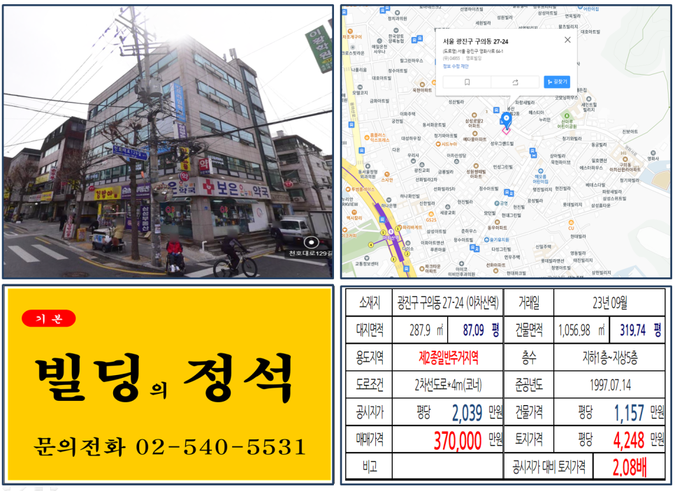 광진구 구의동 27-24번지 건물이 2023년 09월 매매 되었습니다.