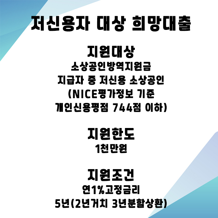  비대면저금리대출 가장낮은이자 가장많은금액-저신용자대상희망대출 희망플러스특례보증-저금리전환 사업자대출
