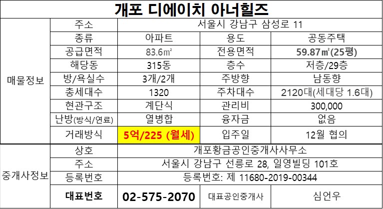 디에이치아너힐즈 25평 시세