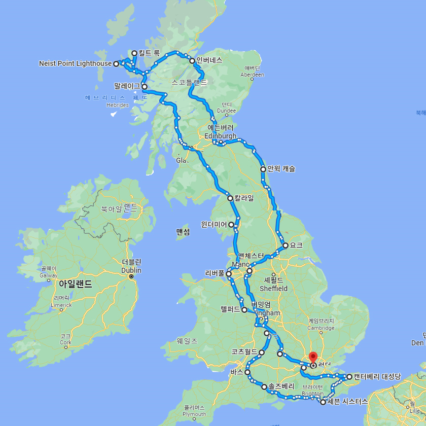영국자동차여행-루트맵