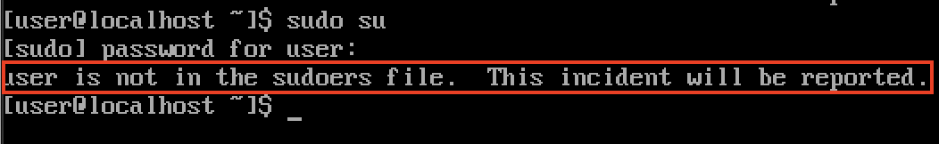  user is not in the sudoers file. This incident will be reported.