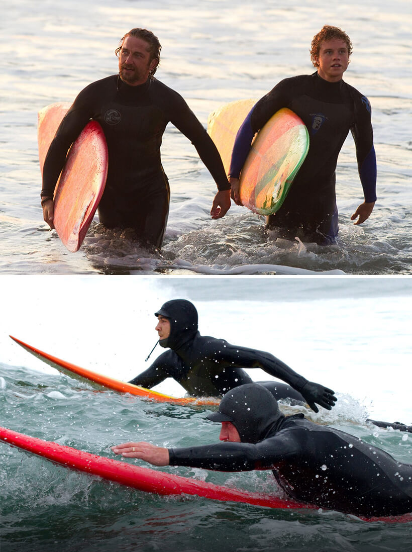 체이싱 매버릭스에서 프로스티와 제이의 서핑하는 모습 사진