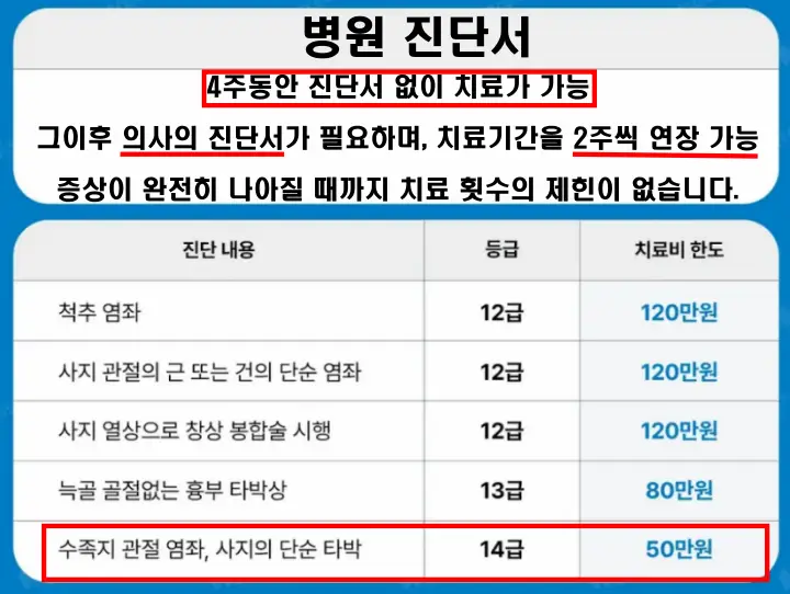 진단내용에 따른 등급별 치료비 한도