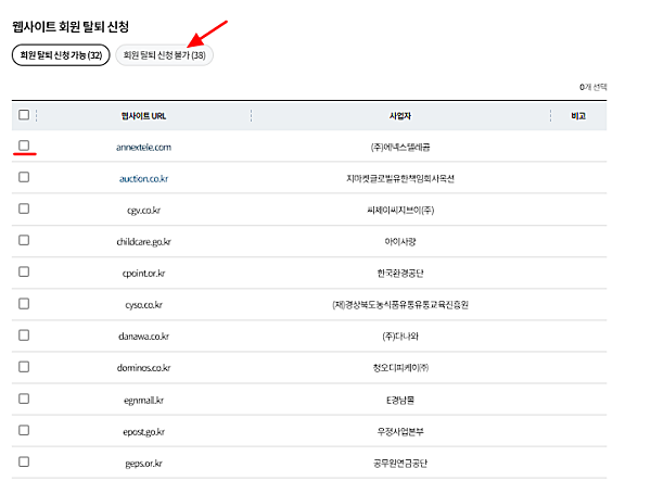 회원가입 사이트 탈퇴 신청