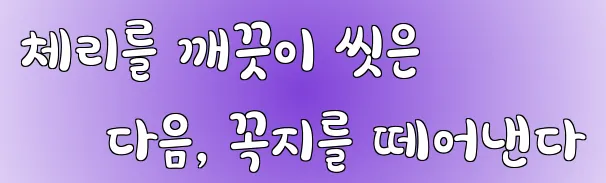 체리를 깨끗이 씻은 다음, 꼭지를 떼어낸다