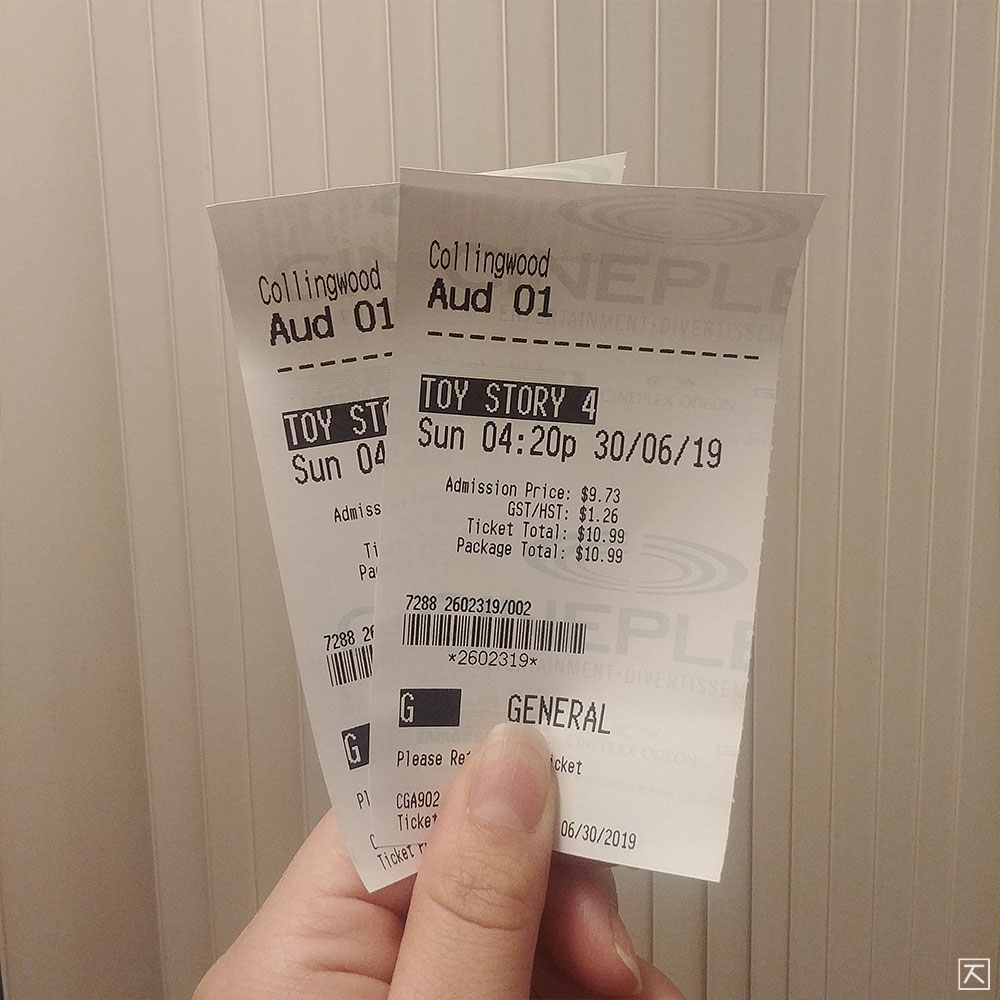Cineplex Toy Story 4 Movie Ticket 씨네플렉스 토이 스토리4 영화 티켓