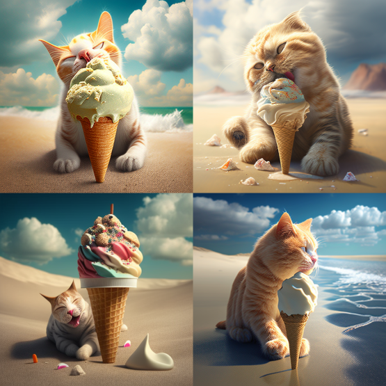 cat::1 eating ice-cream::1 beach::1