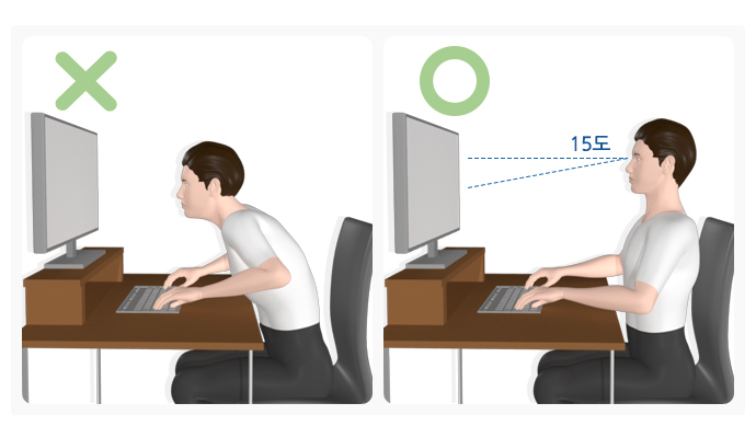 컴퓨터 작업을 하는 나쁜 자세와 바른 자세