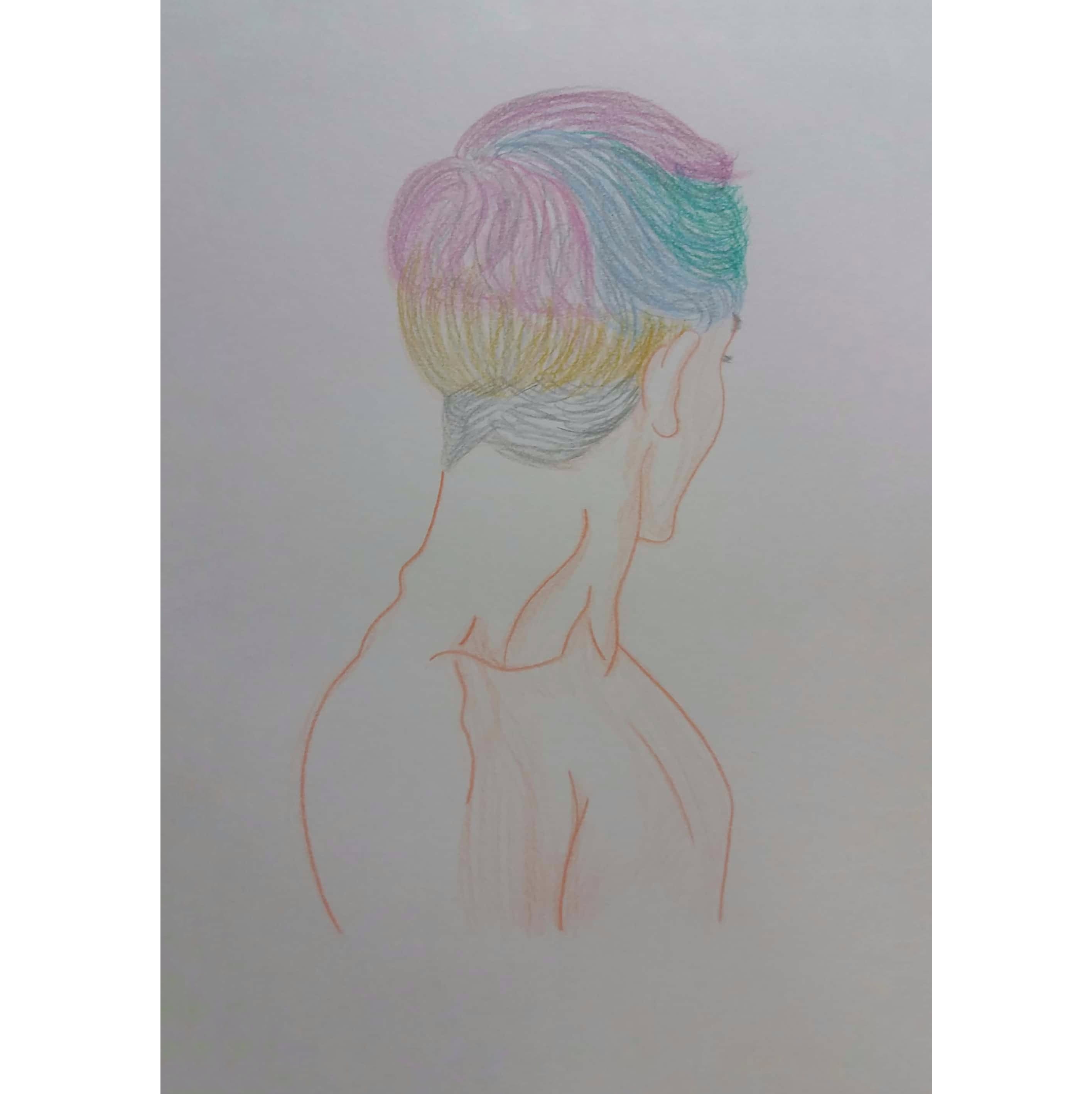  다양한 색깔들로 염색한 남성의 뒷모습