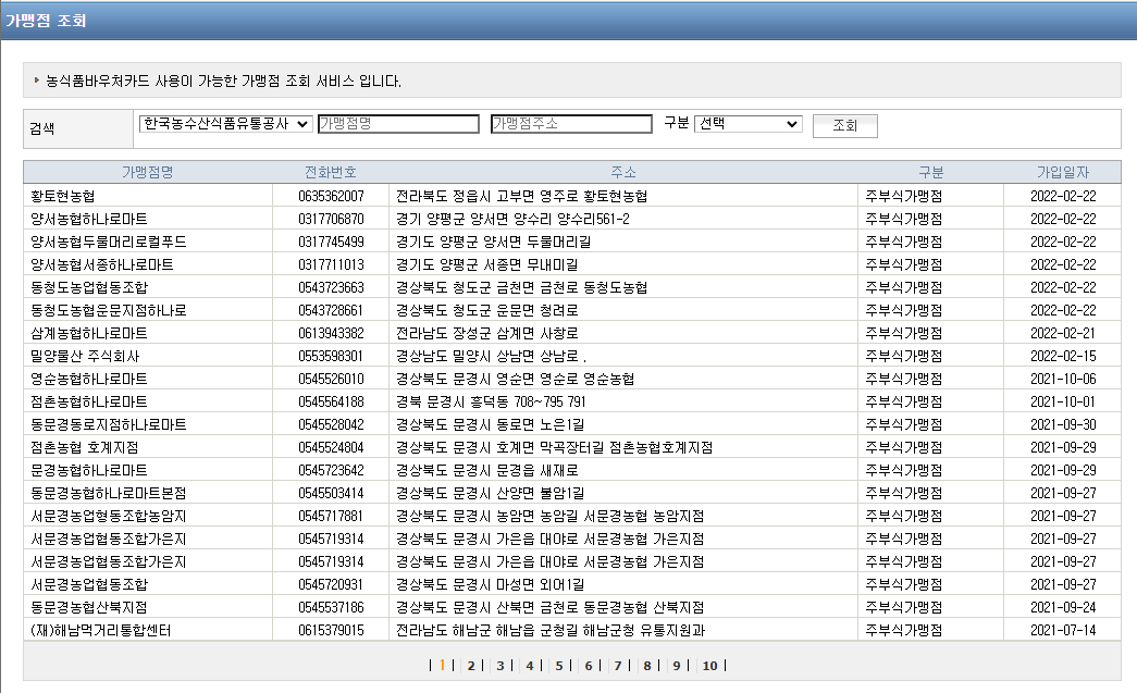 농식품 바우처 오프라인 가맹점