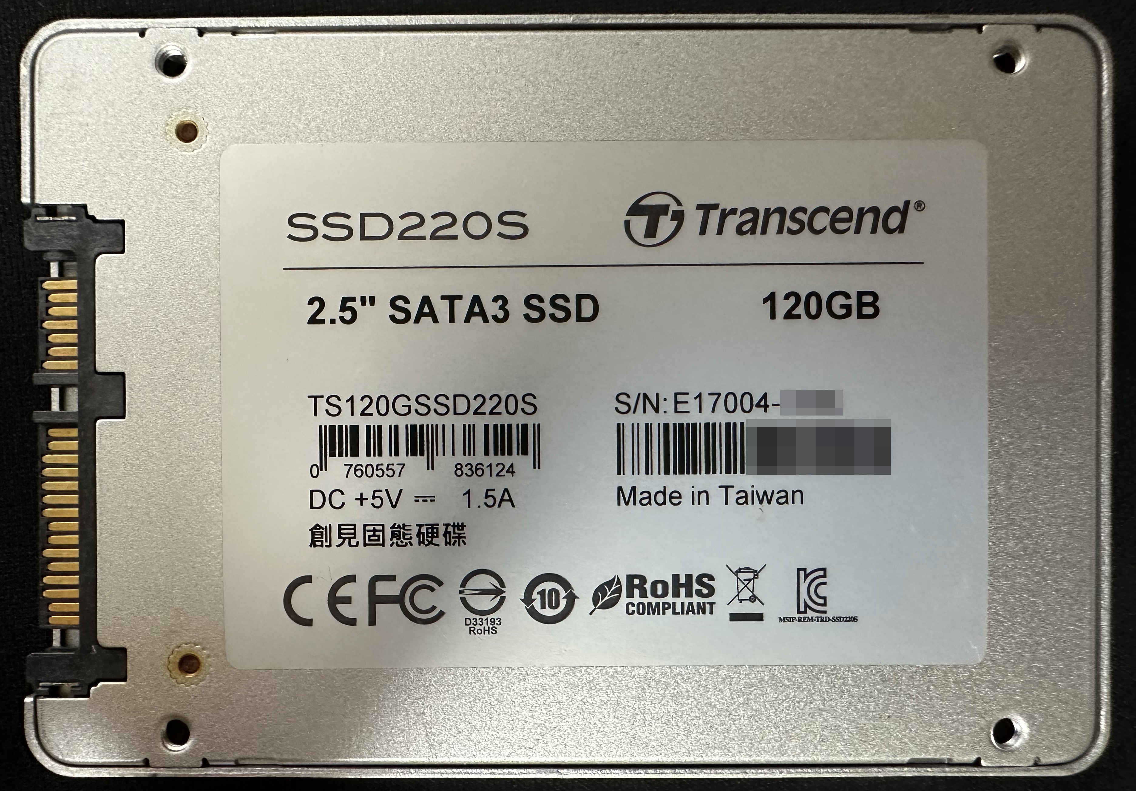 Transcend SSD220S 120GB (TS120GSSD220S) Back