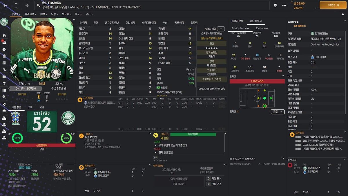 FM2024 에스테방 윌리앙(Est&ecirc;v&atilde;o) 능력치