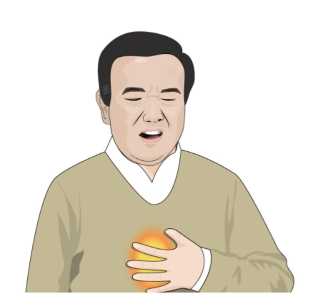 소화불량으로 아픈 사람의 모습