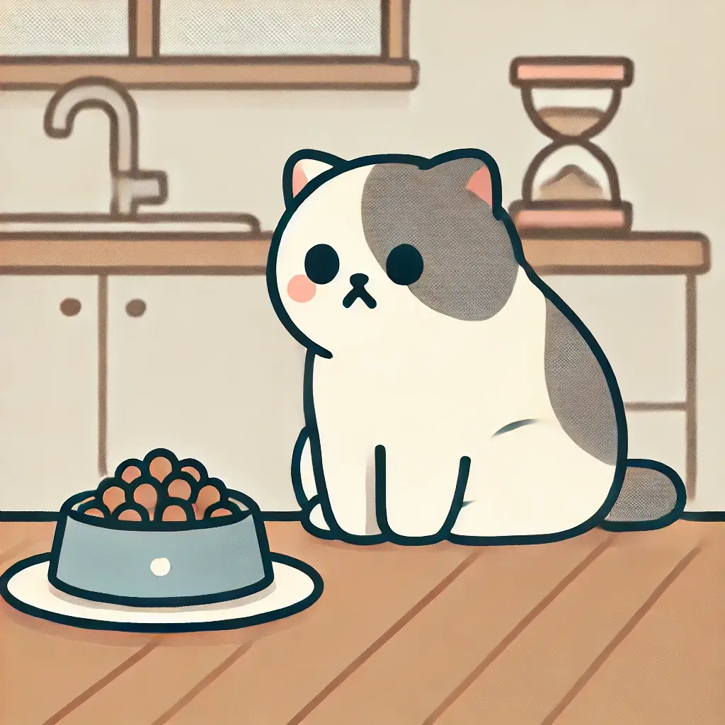 밥을 외면하며 식욕이 없는 고양이