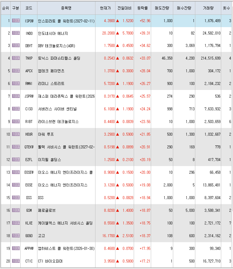  3월3일 미국주식 상승률 상위 종목 TOP 300