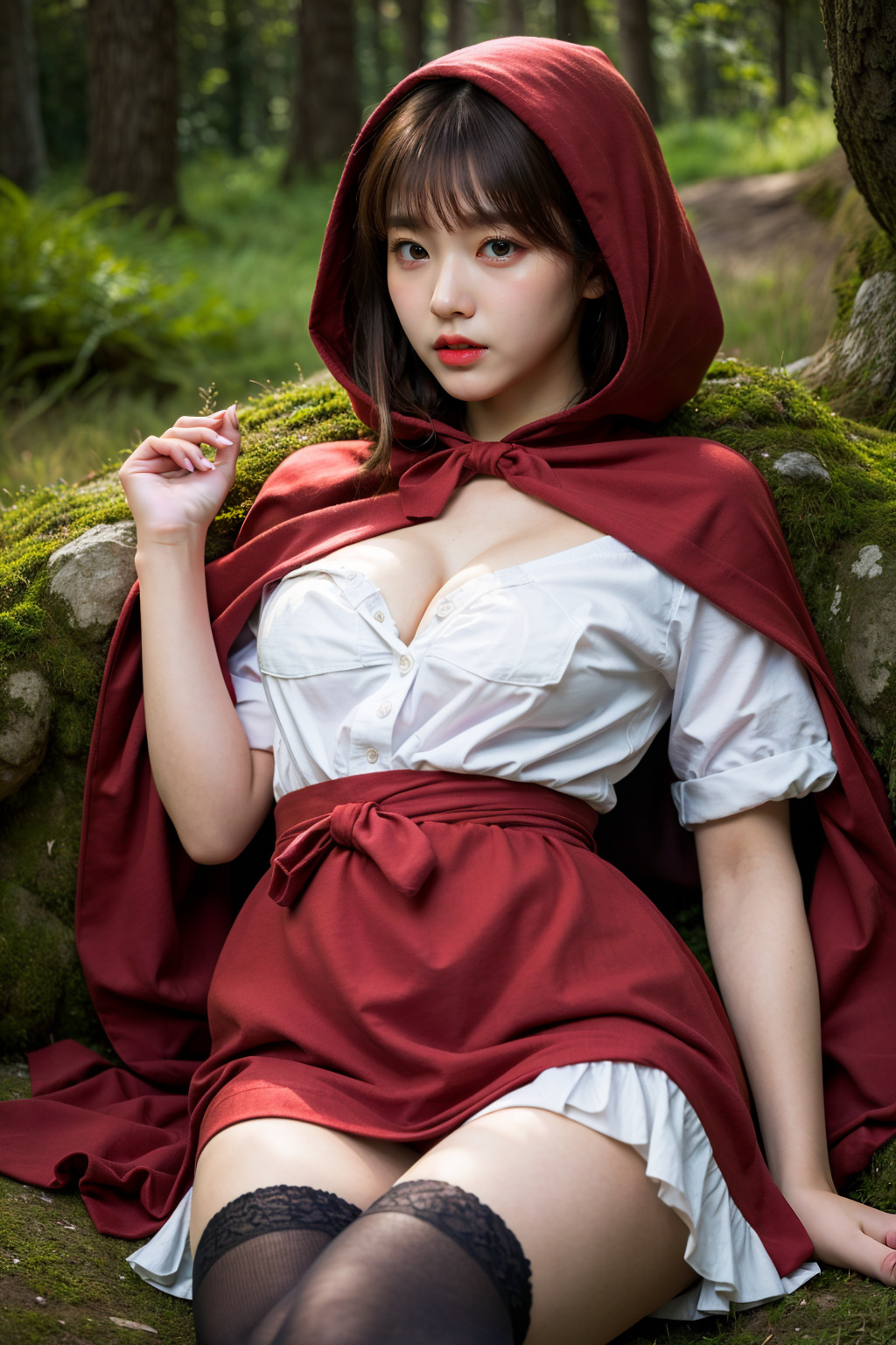  AI로 생성한 성숙한 빨간 모자를 쓴 소녀 이미지 - 1