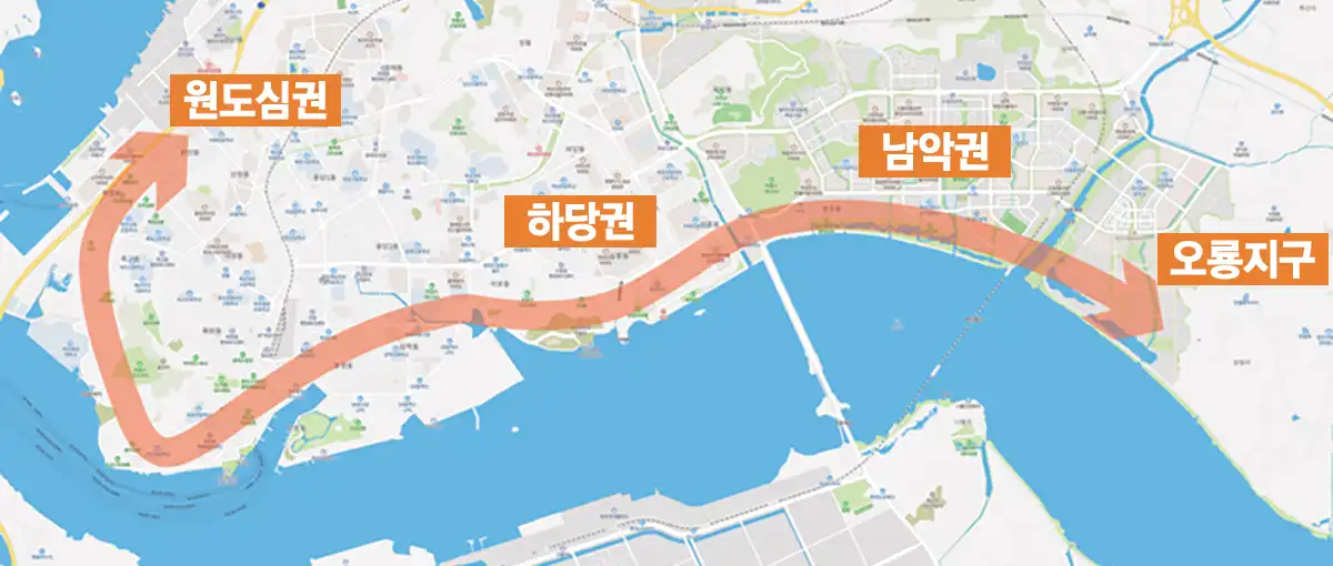 목표~오룡신도시트램-지도-원도심-하당권-남악권-오룡지구연결