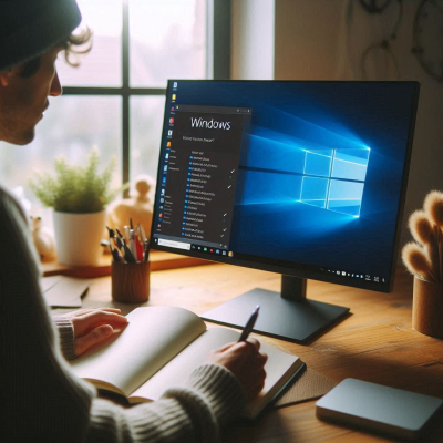 윈도우 바탕화면에서 작업 중인 사람