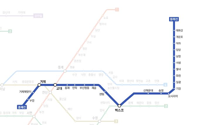 부산 지하철 노선도 동해선 이미지