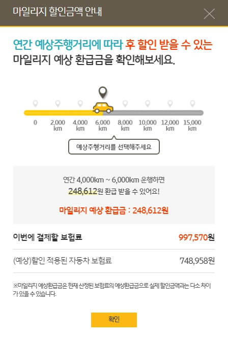 주행거리에 따른 예상환급금