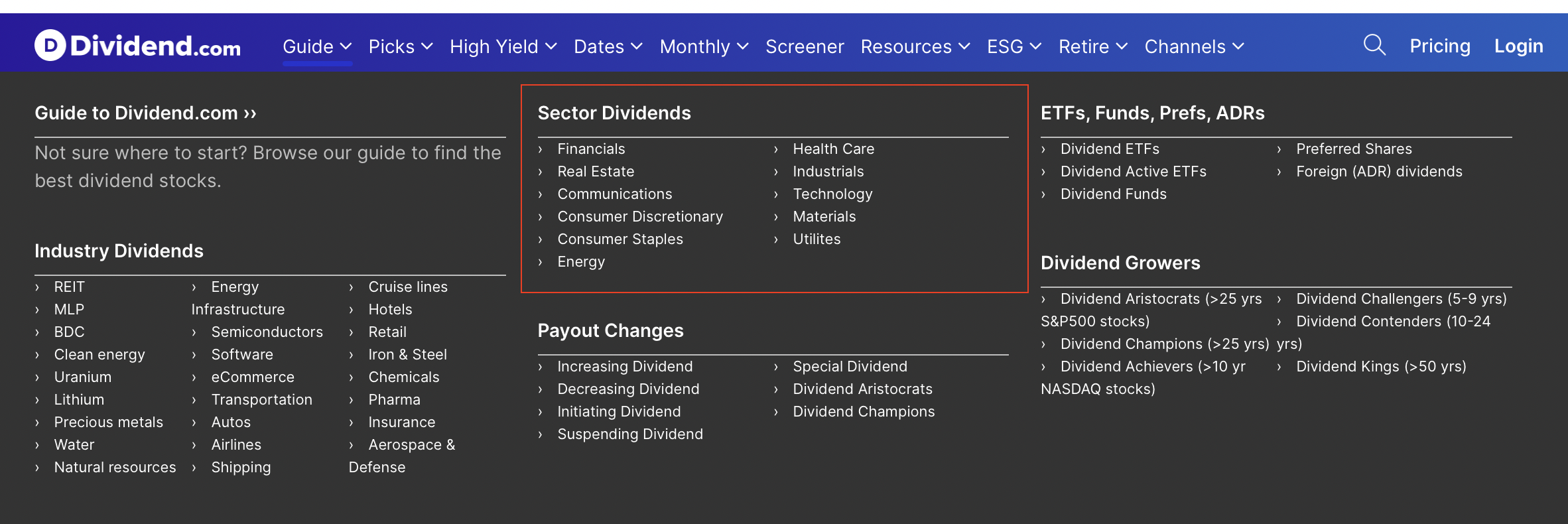 sector dividend 섹터 배당