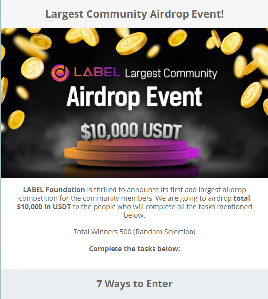  LABEL $10,000 USDT 에어드랍 이벤트
