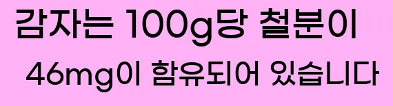  감자는 100g당 철분이 46mg이 함유되어 있습니다.