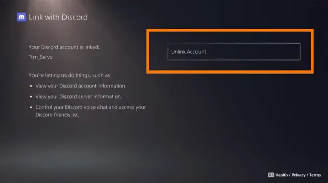 Playstation에서 Discord 연결 해제