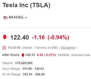 1월 13일 테슬라 주가
Source: investing.com